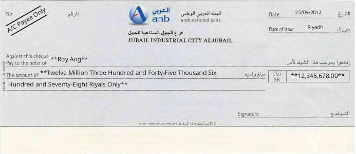 Write ANB - Arab National Bank Cheque Online Free Online Cheque Writer for ANB - Arab National Bank in Saudi Arabia