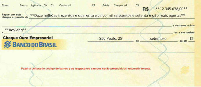 Write Banco do Brasil Cheque Online Free Online Cheque Writer for Banco do Brasil in Brazil